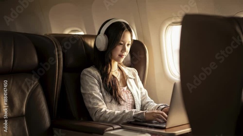 Businesswoman working on laptop during flight