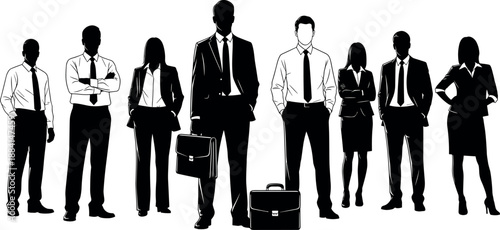 Professional Business Team Silhouettes of Diverse Corporate Executives and Leaders Standing Together for Success in Formal Office Attire Concept Illustration