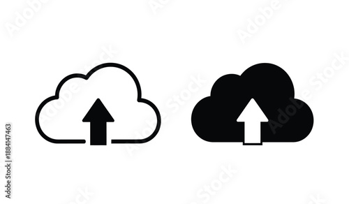 Cloud icons with arrows pointing up in black and white for upload concepts