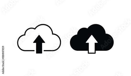 Cloud upload icons with arrows pointing up in black and white