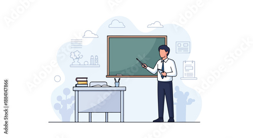 Teacher Classroom with Blackboard – Education and Learning Vector Illustration