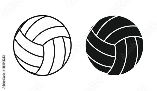 Two volleyball icons in black and white on a plain