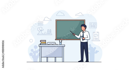 Teacher explain in Classroom with Blackboard – Education and Learning Vector Illustration