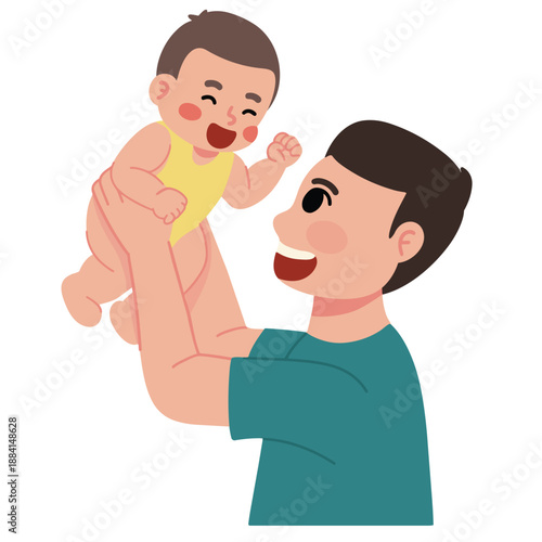 Baby plays with dad illustration