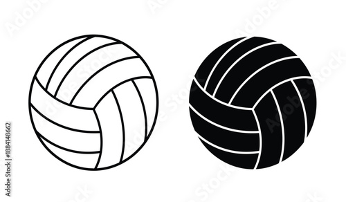Two volleyball icons in black and white on a pure for sports design