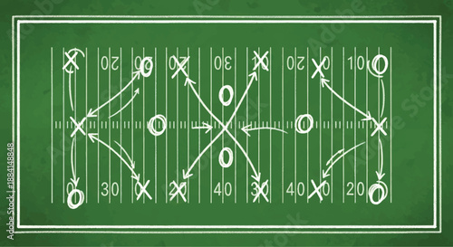 Football Playbook Strategy Diagram Vector with Offensive and Defensive Routes on Field Background