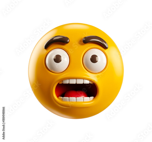 yellow emoji face expression with fearful emotions and white glossy eyes isolated on transparent background
