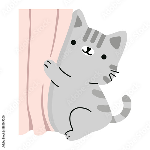 Cute Cat Peeking Behind Pink Fabric