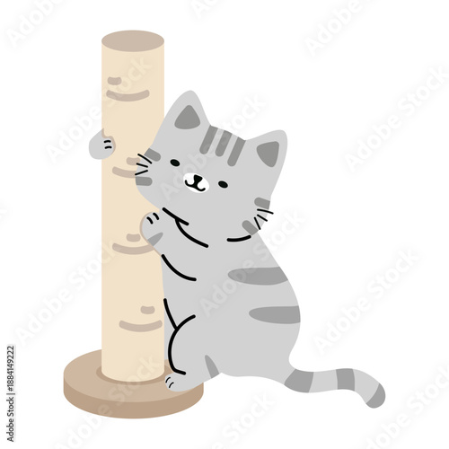 Cute Cat Scratching Post Illustration animal