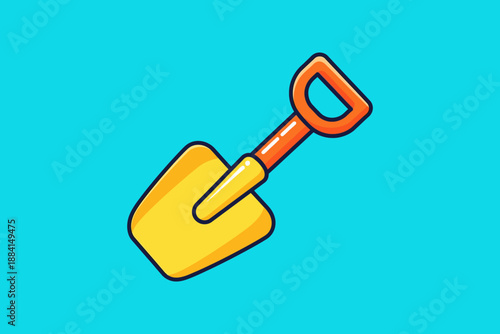 A vibrant yellow shovel with red handle lies ready for summer fun and gardening activities