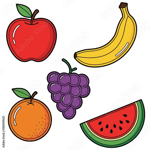 Assorted Fresh Fruits Apple Banana Grapes Orange Watermelon