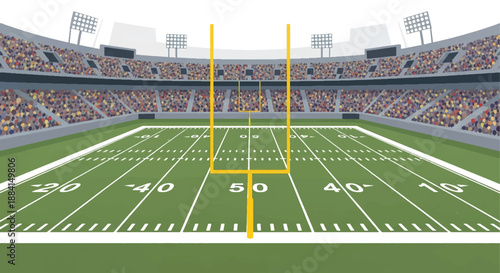 Football Stadium Background Vector with Empty Field and Goal Post for Sports Design