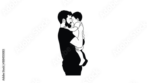 Loving father holding his young child in a comforting embrace showcasing a tender moment of family connection and the beautiful bond Silhouette vector on whit Background