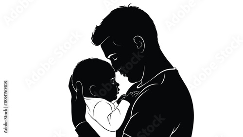 Father embraces child showcasing love and connection parenting and family values in a minimalist illustration with a clean white Silhouette vector on whit Background