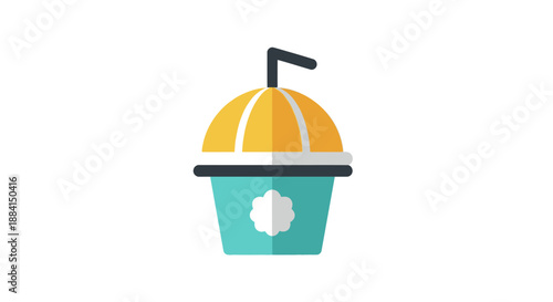 Refreshing summer drink with straw in vibrant yellow and blue cup