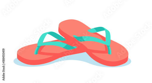 A pair of vibrant flip flops resting on a sandy beach during a warm summer afternoon
