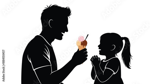 Father presents ice cream to daughter fostering joy and connection creating cherished memories in a heartwarming family moment with a smooth Silhouette vector on whit Background