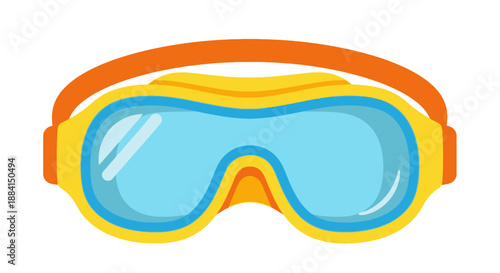 Summer swimming goggles with yellow frame and orange strap on a transparent background illustration