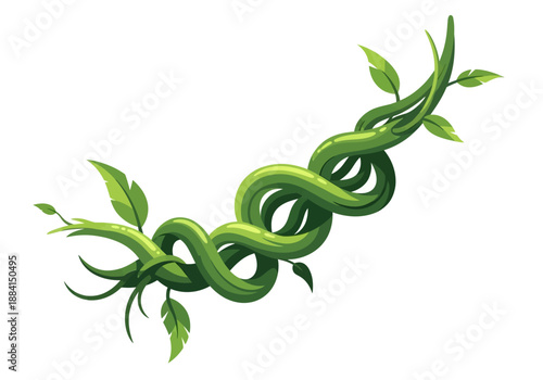 Intertwined green vines with leaves illustration showcasing nature's serenity from a close-up viewpoint