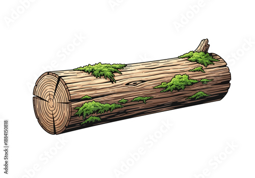 Illustration of a fallen tree log with moss growing on its surface, viewed from a slight angle.