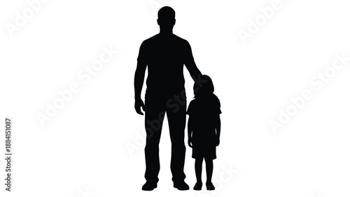 Father gently guides child offering protection family bond shown through dark creating safe secure feeling relationship concept Silhouette vector on whit Background