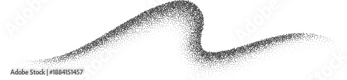 Grainy dotted gradient wavy shape. Noisy abstract sand effect. Stipple paint brush stroke. Charcoal textured fluid shadow.