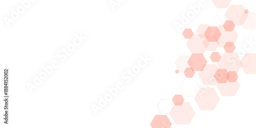Vector geometric abstract background with soft red hexagons. Structure molecule and communication. Science, technology and medical concept