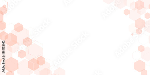Vector geometric abstract background with soft red hexagons. Structure molecule and communication. Science, technology and medical concept
