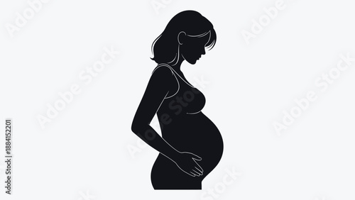 Pregnant woman stands anticipating motherhood depicts expectation of new life parenting concept future family and healthy lifestyle Silhouette vector on whit Background
