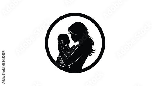 Mother delicately cradles her newborn baby in a loving embrace symbolizing the unbreakable bond of family and the tender moments of early Silhouette vector on whit Background