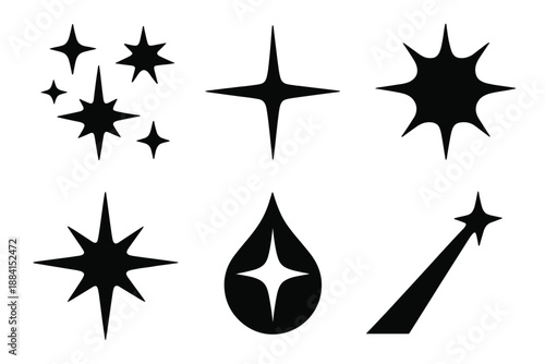 Dynamic Spark Icons. Dynamic Sparks icon set in silhouette bold style. Contain scattered glints, sharp ray, lively mote, radiant droplet, bold shimmer, ascending streak
