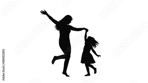Mother joyfully dances with her young daughter celebrating family bonds love and togetherness in a simple elegant against a clean Silhouette vector on whit Background