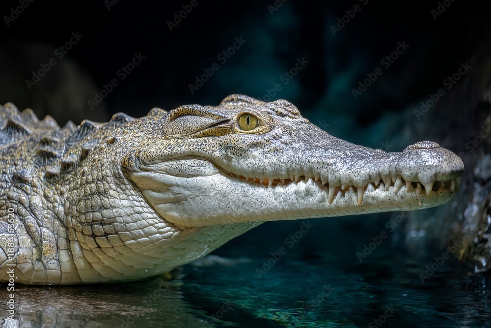 Obraz premium Close-Up of Crocodile's Mouth Slightly Open Revealing Partial Teeth