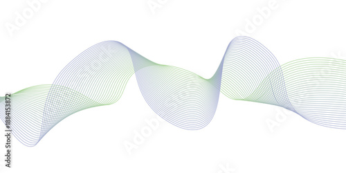 Abstract green background featuring butterflies with blue vector waves and light gradient curves in a modern technology motion design template