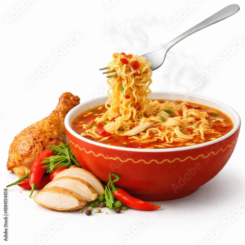 Spicy Chicken Noodle Soup with Garnishes