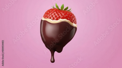 Chocolate-Dipped Strawberry on Pink Background
