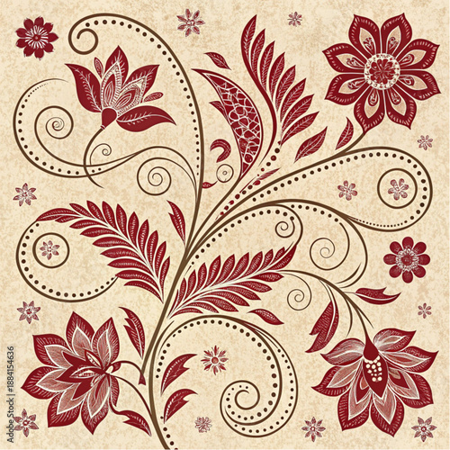 Seamless floral pattern with colorful flowers and leaves on a decorative background