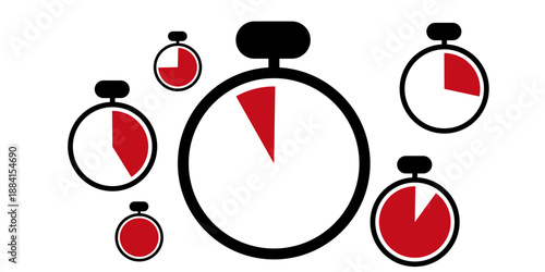 Vector illustration of a couple with red beads featuring a 3d clock icon and business time symbol in a red circle design