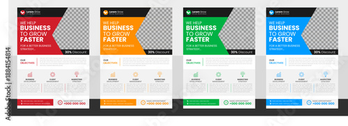 Boost Your Business Growth with this Professional Flyer Template Bundle for Corporate Marketing and Strategy Presentation Featuring Four Vibrant Color Variations and Clean Modern Infographic Styles