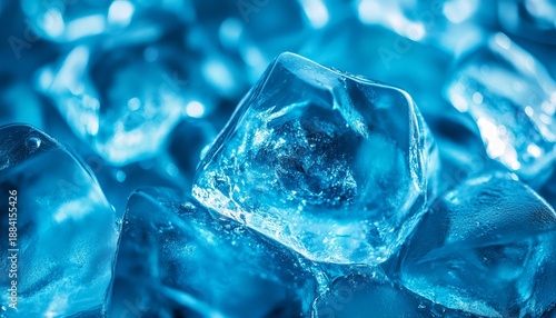 Cool and Sparkling Ice Cubes in Abstract Design Geometric Shapes and Frozen Water Particles in Blue