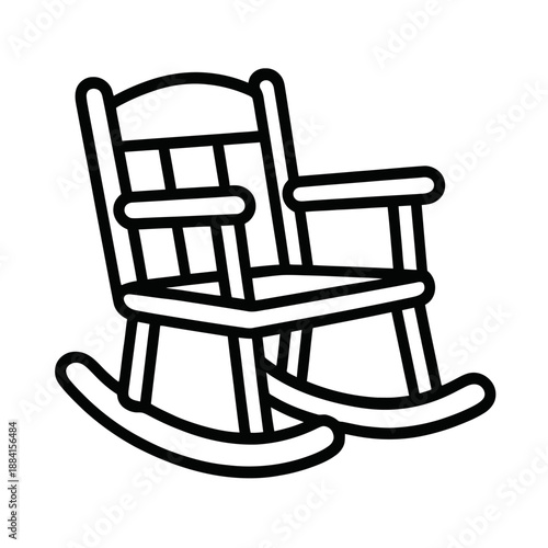 Comfortable traditional wooden rocking chair outline illustration on dark grey background, perfect for relaxation, nursery, home decor, and vintage furniture design projects.
