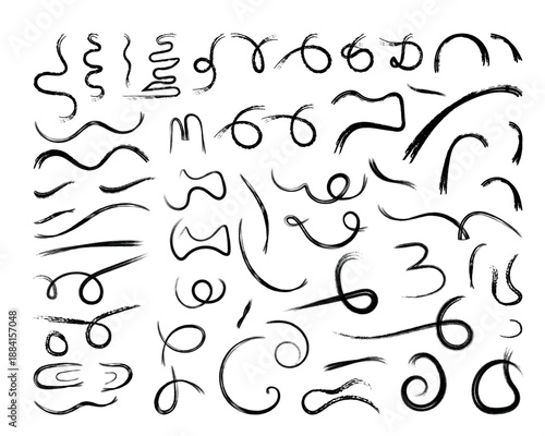 Collection of various swirling and curving line patterns and shapes