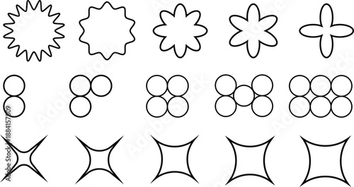 Collection of abstract geometric outline shapes demonstrating variations in symmetry and contour.