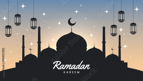 Ramadan Kareem with mosque design for greetings card, poster and banner.
