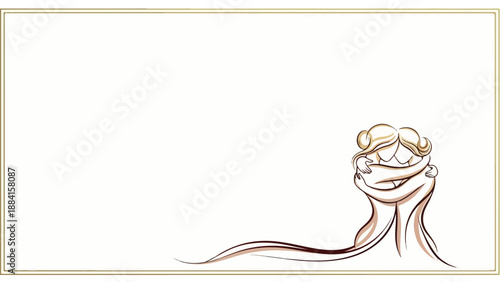 Embracing friends in warm hug outline perfect for Hug Day, Valentine's Day postcard design. This illustration features elegant figures with flowing lines, conveying affection and friendship.