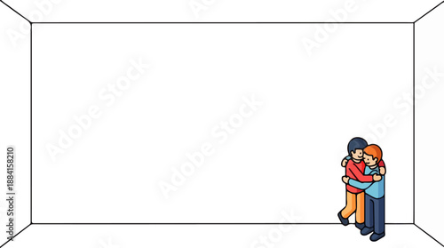 Embrace on Hug Day celebration with two individuals showing affection. Hug Day highlights connection and love between friends or partners embracing warmly in a blank space.