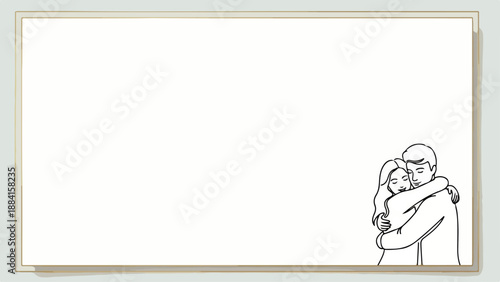 Embrace on postcard with hugging couple illustration and blank space for message. Loving embrace signifies connection, while innocence and warmth of hug create emotional bond.