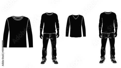 A black long-sleeved shirt and pants illustration with a white background