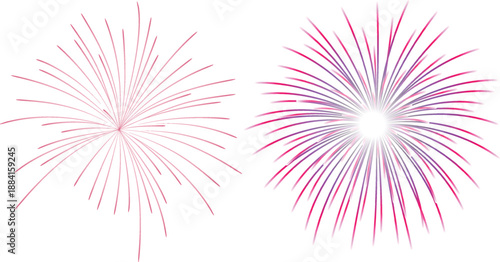 Two stylized pink and purple bursting firework illustrations against a clean white background