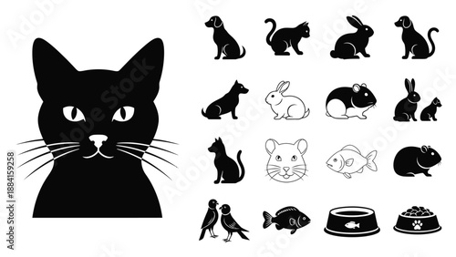 A collection of black and white animal silhouettes on a clean background
